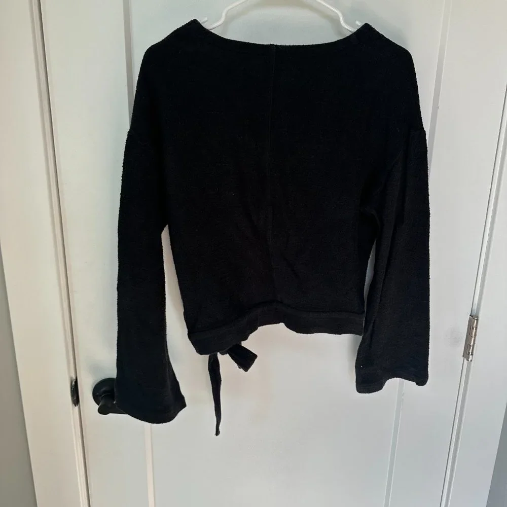 Madewell Texture & Thread Womens Wrap Top Long Sleeve Black Medium - Picture 5 of 5